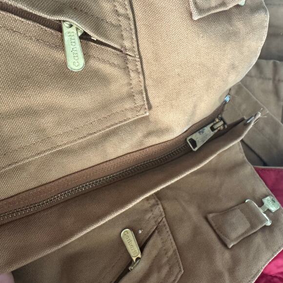 Carhartt Dungarees 42x32 Tan Overalls Quilted Duck Bib Double Knee Distressed - Picture 6 of 10